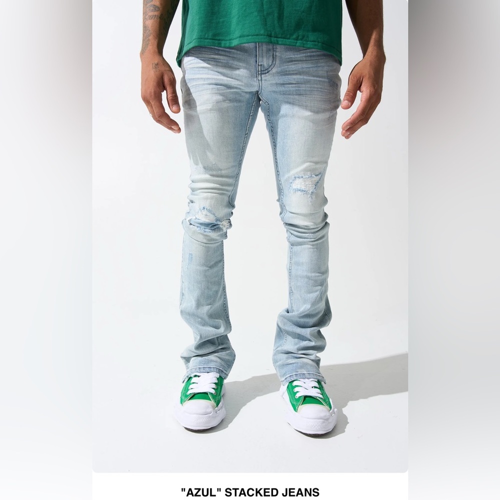 Serenede Light Blue Distressed Men's Stacked Jeans